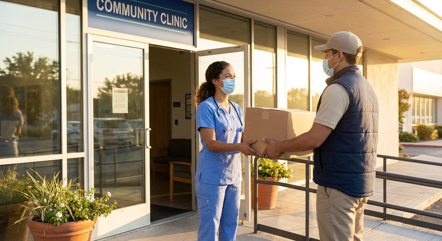 Medical equipment delivery to healthcare provider