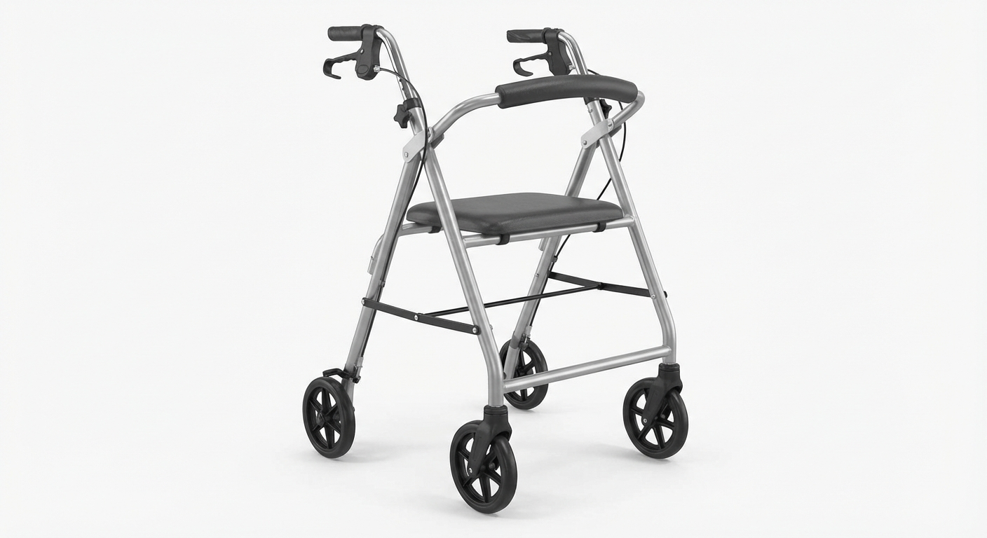 Folding rollator walker with padded seat